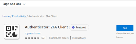 Screenshot of adding Authenticator to Microsoft Edge