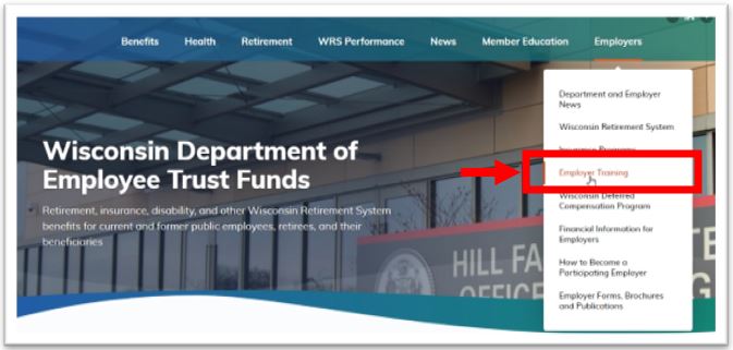Image of employer menu, selecting Employer Training