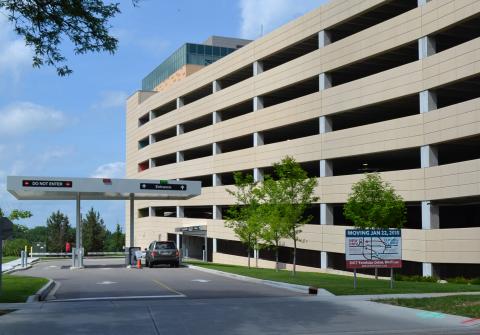 Hill Farms State Office Building parking garage entrance.